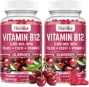 비타민 B12 복합 5000 mcg 메틸 B12, Adenosyl B12 & Hydroxy B12, Coenzyme Q10와 더불어, Folate, 비타민 C, 에너지 지원, 대사, 뼈 건강 - 체리 풍미, 2 팩