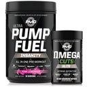 PMD Sports Ultra Pump Fuel Insanity - Pre Workout - 핑크 레모네이드 (30 서빙) 스포츠 오메가 컷 엘리트 Thermogenic 지방 버너 (90 Softgels)