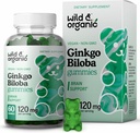 야생 & 유기 Gingko Biloba 120mg Gummies - 두뇌 지원 및 초점 보충교재 w/Ginkgo Biloba 추출물 - Vegan, Non-GMO - 60 Pectin 기반 초본 Chewable