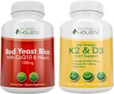 CoQ10 & Niacin + 비타민 D3 5000 IU (125mcg) & K2 MK7 90mcg 뭉치 - 270 채식 캡슐 - 미국에서 만드는 순수한 전체적인 빨간 효모 밥 1200mg