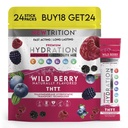 Hydration 분말, 24 Electrolyte Powder Packets의 야생 베리 팩, 자연적으로 비타민 B & C, 에너지 및 회복과 빠른 Acting Hydrate Electrolytes 물, 빠른 Acting Hydrate에 대 한 맛을 내는 Hydrate