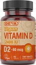 Deva Vegan 비타민 D2 60 mcg 2400 IU, 동물성 성분 없음을 가진 Ergocalciferol 보충교재, 90의 정제, 1 팩