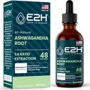 E2H Ashwagandha Liquid Drops - 스트레스 완화 및 계류 강화제 - 유기 Ashwagandha 뿌리 추출물 효과적인 Cortisol 관리자 | 비 GMO, Vegan | 2 Fl Oz