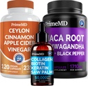 5-in-1 Ceylon Cinnamon (120ct), 4-in-1 Biotin Collagen Keratin Saw Palmetto (2 fl oz - 1 Pack) 및 6-in-1 Maca Root Ashwagandha (120ct) 번들 - 에너지, 무드, 머리, 피부 및 면역 지원 보충교재