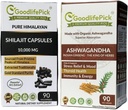 Himalayan Shilajit 캡슐 & Ashwagandha 캡슐 팩 2. 90 + 90 ct 골드 표준 프리미엄 품질 최대 혜택. 모든 자연적인 비 GMO 없음 밥 분말 충전물 없음 실리콘 Dioxide 없음 Stearate