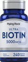 Piping Rock Biotin 5000mcg | 240 정제 | 미용 비타민 보충 | 채식주의, 비 GMO, 글루텐 무료