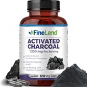 FineLand 활성탄 1300mg - 고급 소화 Detox Cleanse, 가스 및 Bloating, 순환 및 Cholesteroal 지원과 도움말 - 미국에서 만든, 120 Vegan 알약