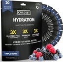 Coldest Hydration - Electrolytes Powder Packets - Non GMO & No Artificial Sugar - Electrolyte 음료 혼합 - 쉬운 오픈 단일 조각 스틱 드롭 - 20 팩 당 스틱 (트리플 베리)