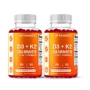Vitamatic 비타민 D3 & K2 Gummies (2 팩, 60 조사)는 건강한 뼈, 심장 건강, 칼슘 흡수 및 면역 기능 식물 기초, 비 GMO, 글루텐 자유로운을 지원합니다