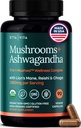 USDA 유기 사자 Mane 보충교재 캡슐을 가진 Ashwagandha, Chaga, Reishi, Cordyceps, 터키 (18 꼬리,600mg/serv) 초점 보충교재 - 에너지, Immunity & Nootropic
