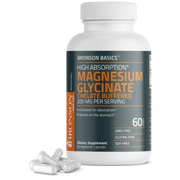 Bronson 마그네슘 Glycinate 200mg 높은 흡수 Chelated는 Stomach 비 GMO, 60 채식 캡슐에 넣었습니다