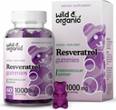 야생 & 유기 Resveratrol Gummies 1000mg - Antioxidant, 두뇌, 면역 지원 - 60 Vegan, 비 GMO 항산화 제