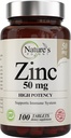 아연 50mg [고전도] 보충 - 자연의 유력에 의해 만들어진 100 정제 천연 아연 (Oxide/Citrate)에서 면역 지원 시스템.