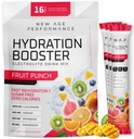 새로운 나이 성과 Hydration 소포, Electrolytes 분말, Dehydration 기복을 위한 액체 증강 인자, 근육 운동 회복을 위한 L 글루타민 아미노산, 설탕 자유로운 & 0 Calorie, 16의 지팡이 (Fruit 펀치)