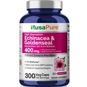 NusaPure Echinacea Goldenseal 200mg, (Extract 10 : 1, 2,000mg에 해당), 200mg, (Extract 4 : 1, 800mg에 해당) - 2800mg 300 Veggie Cap (Vegetarian, Non-GMO, Vegan)