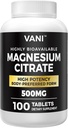 마그네슘 구연산염 500MG 100 정제 Vegan 안전, 높은 흡수