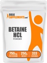 BulkSupplements.com 베타인 HCl 파우더 - 베타인 염산염 보충, 소화 지원 - 글루텐 무료, 봉사 당 750mg, 250g (8.8 oz) (팩 1)