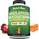 남성 & 여성을위한 Nutrivein 전체 식품 다비타민 - 성인을위한 120 Vegan Multivitamin 모자 - 매일 에너지, 면역 및 심장 지원 - Raw Fruit & Veggie Blend + B 비타민 - 아이들을위한 의도되지 않음