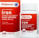 Walgreens 높은 Potency 철 철철 Gluconate 27mg의 정제, 100개의 ea