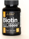 교원질 & Keratin를 가진 Biotin 비타민 - 여성 & 남자를 위한 머리 성장 보충교재 - 15000 mcg 알약 - 비타민 A, D, B1, B2, B3, B5, B6, B12 Complex - 건강한 Vegan 캡슐 - 60 조사