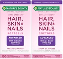 Nature's Bounty Advanced Hair, Skin & Nails, Biotin와 Hyaluronic 산을 가진 Argan 주입된 비타민 보충교재, 150 급속한 방출 Softgels (포장 2)