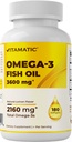 비탈적인 세 배 힘 오메가 3 물고기 기름 3600mg, 2160mg 오메가 3 지방산, 1296mg EPA + 864mg DHA, Burpless 레몬 풍미, 180 Softgels