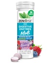 Zenwise 건강 소화 효소 호흡 민트 Gut 건강, Delicious Berry 맛 - Bloating Relief & Gut Support를위한 소화 효소 - 멀티 효소 소화 보충교재 - 30 Chewable Tablet