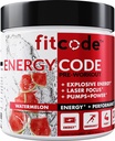fitcode EnergyCode - Creatine 분말로 사전 운동 - 에너지 및 성능 음료 - 근육 강도 및 내구시간 보충 - Caffeine 포함 - 30 서빙 - 수박