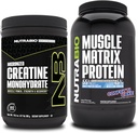 NutraBio Creatine Monohydrate, Unflavored, (300 g) 및 근육 매트 단백질 분말, (Confetti Cake) 보충 번들 - 근육 에너지, 최대 성장, 회복 및 힘