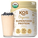 KOS 플랜트 기반 단백질 분말, 바닐라 USDA 유기 - 낮은 Carb Pea Protein Blend, 비타민 및 미네랄의 Vegan Superfood Rich - Keto, Soy, Dairy Free - Women & Men을위한 식사 교체 - 10 서빙