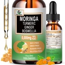 Moringa Drops - 에너지, 피부 건강, Gut 건강을위한 Turmeric Ginger Boswellia와 유기 Moringa 잎 추출물 액체 - 높은 흡수 녹색 Superfood w / Essential 비타민 및 아미노산