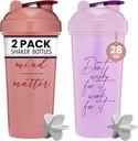 [2 팩] 28oz Shaker Bottle with Motivational Quotes (Rose &Lavender) | 믹서 교반기가있는 단백질 셰이커 병 | 단백질 믹스 팩 블렌더 셰이커 병 BPA 무료 및 접지 세척기 안전