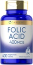 Carlyle Folic Acid 400 mcg | 400 정제 | 채식주의, 비 GMO, 글루텐 무료 보충