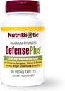 NutriBiotic – DefensePlus, 90 Tablets - 11 in 1 Immune Support with Vitamin C, 아연, 자몽 씨앗 추출물, Echinacea, Astragalus Root & Immune Boosting Extracts & Mushrooms - Vegan & Gluten 무료