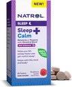 Natrol Sleep + Calm Melatonin L-Theanine 50mg 및 식물 혼합, 쾌활한 잠을 위한 규정식 보충교재 및 Calm 마음 및 몸, 60의 라즈베리 채워진 빠른 용해 정제, 60의 일 공급