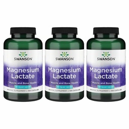 Swanson Magnesium Lactate - 근육과 뼈 건강 지원 촉진 - Gentle Absorption 용 Lactose-Free Lactate Mineral Form - (120 캡슐, 84mg 각각) 3 팩