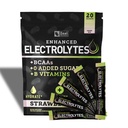 강화 된 전해질 분말 스틱 팩 (Strawberry Kiwi | 20 Packets) w / 0 Sugar +BCAAs +B-Vitamins Electrolyte Supplement w 칼륨 아연 및 마그네슘 하이드로 션 - Keto Electrolytes