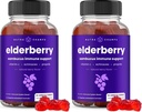 NutraChamps Elderberry Gummies with Vitamin C, Propolis & Echinacea - 성인 & 아이를위한 면역 체계 지원 거미 비타민 - 최대 힘 200mg Sambucus 항산화제 (포장 2)