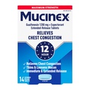 Mucinex 가슴 혼잡, 최대 힘 12 시간 장시간 방출 정제, 14ct, 1200 mg Guaifenesin는 Excess Mucus, 얇고 느슨한 Mucus에 의해 이용된 가슴 혼잡의 장시간 기복을 가진 Guaifenesin를 강화합니다