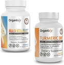 Organixx 심황 Curcumin (60 채식 캡슐) & 다 비타민 - Maxx 전체적인 음식 Multivitamin (90 젤 캡슐)