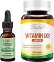 Lovita 꿀벌 Propolis 액체 추출물 & 비타민 D3 Softgel 영양 보충교재 뭉치