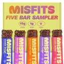 Misfits Vegan Protein Bar - 업데이트 된 레시피 | 식물 기반, 낮은 설탕 및 캐비넷, 높은 섬유 스낵 | 다양 한 샘플 팩 맛 시험에 | 팩 5 (1 각 맛)