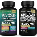 바다 모스와 Shilajit 번들 - 바다 모스, 블랙 씨 오일, Ashwagandha,Ginger & Shilajit,Rhodiola 로즈, Panax Ginseng