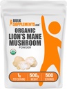 BulkSupplements.com 유기 사자 Mane 버섯 분말 - 사자 Mane 분말, 버섯 보충 - Vegan & 글루텐 무료, 서빙 당 1g, 500g (1.1 파운드) (팩 1)
