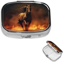 Pill Box Flame Horse Square Pill Case for Purse & Pocket 2 Compartment Medicine Pill 주최자 휴대용 여행 Pillbox Medicine Vitamin Cod Liver Oil Storage Box