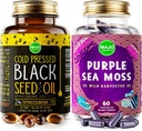 Maju Superfoods 검정씨 기름 캡슐과 자주색 바다 Moss 캡슐 뭉치