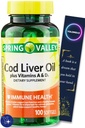 Cod Liver Oil Plus Vitamin A & D3 면역 건강 다이어트 보충 Softgels Spring Valley, 100 카운트 및 YOLOMOLO의 책갈피 선물