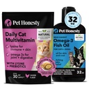 Cat Multivitamin Chews + Omega 3 Fish Oil Supplement for Dogs & Cats - 고양이는 건강, 면역, 합동 지원, 피부 & 외투, 소화 및 전반적인 웰빙을 위해 대우합니다 | 닭 (30 일 공급)