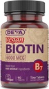 DEVA Vegan Biotin 보충 6000 mcg – 쉽게 얕은 비타민 B7, 작은 정제, 90 조사