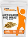 BulkSupplements.com Ashwagandha 뿌리 추출물 분말 - Ashwagandha 보충교재, 초본 보충교재 - 채식주의자 & 글루텐, 서빙 당 600mg, 100g (3.5 oz) (1의 포장)